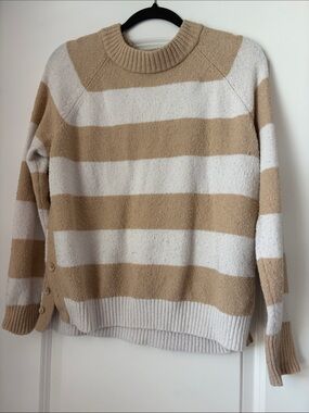 Time and Tru Beige and White Striped Crewneck Sweater